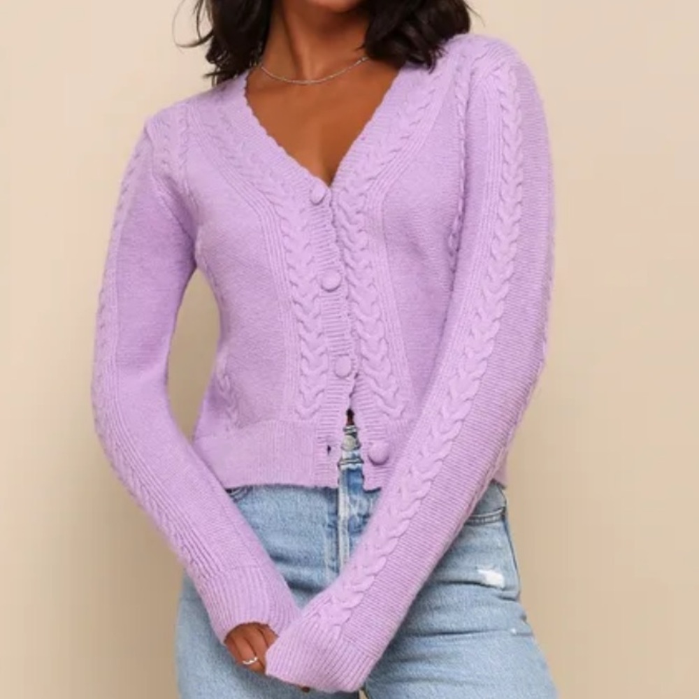 Lulus Perfect Option Lavender Cable Knit Button-Up Cardigan SIZE XL NWT soft
